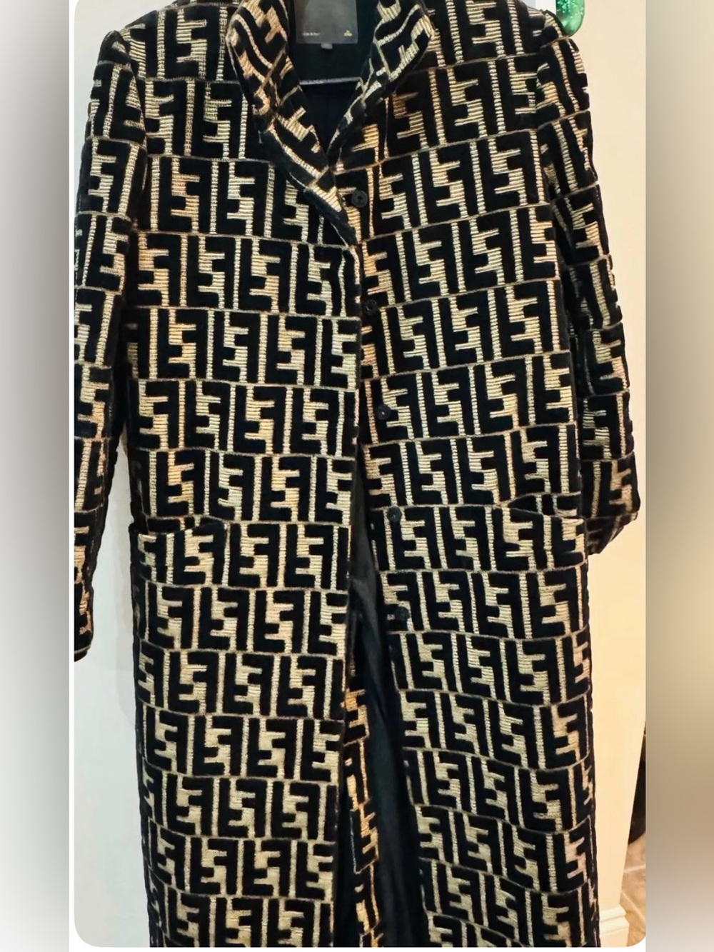 Fendi Black and Cream Graphic Monogram Coat